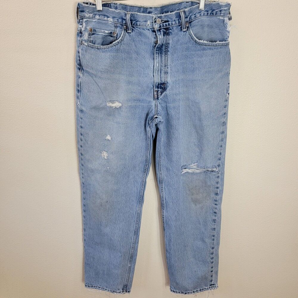 Distressed 38x32 Men's Faded Ripped Levi's 550 Relaxed Fit Blue Jeans Cotton Men
